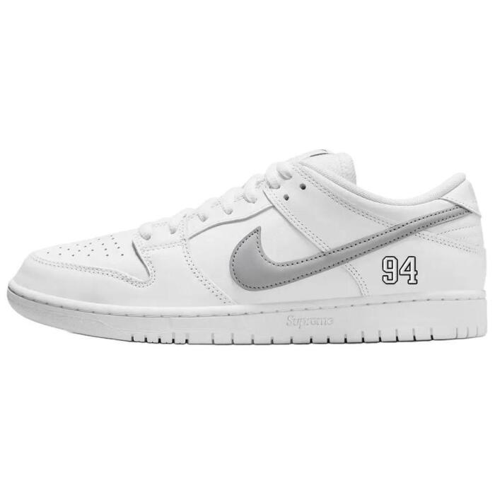 Supreme x Nike Dunk Low SB “White Metallic Silver”